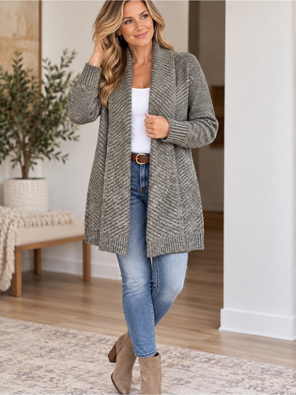 Banana Republic Gray Open-Front Shawl Cardigan